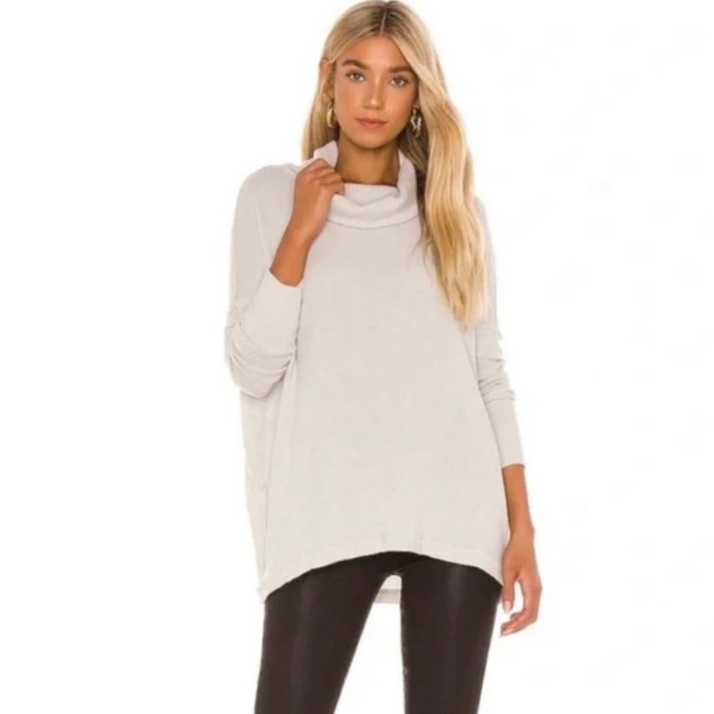 NWT Free People Juicy Long Sleeve Waffle Print Cowl Neck Shirt Stone Cold Sz Sm